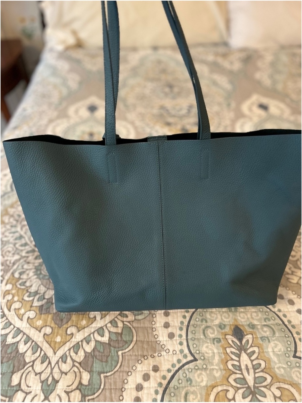 Maison de Sabre Blue Leather Tote Bag with Interior Pockets - Picture 8 of 11